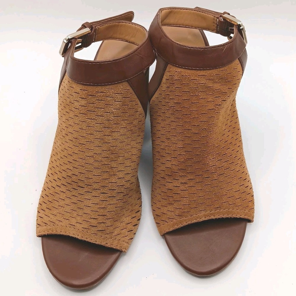 Eva Franco Brown and Tan Open-Toe Ankle Strap Sandals